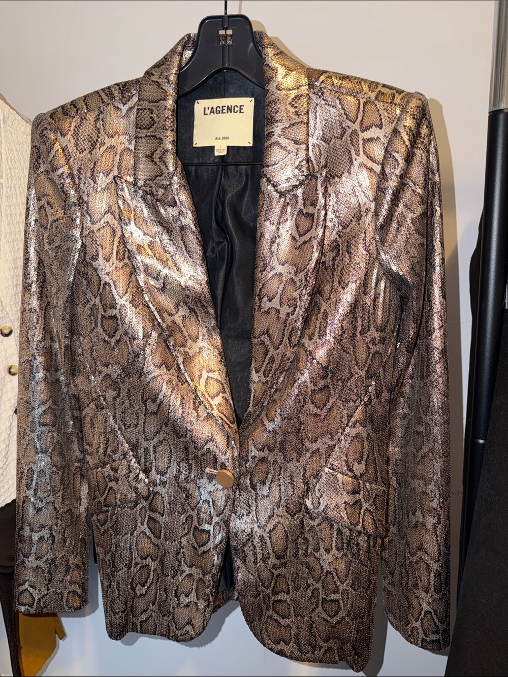 L'AGENCE chamberline Metallic Snake-Print Blazer in Brown size 2